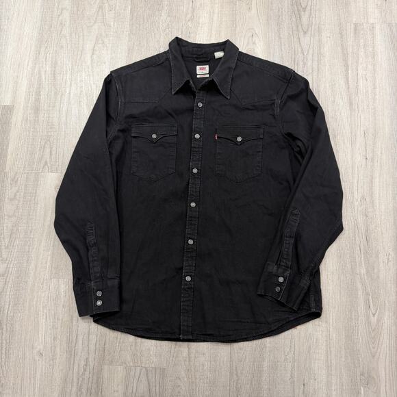 Levis Barstow Western Snap Denim Shirt Men's Extra Large XL Black Standard Fit - Picture 1 of 8